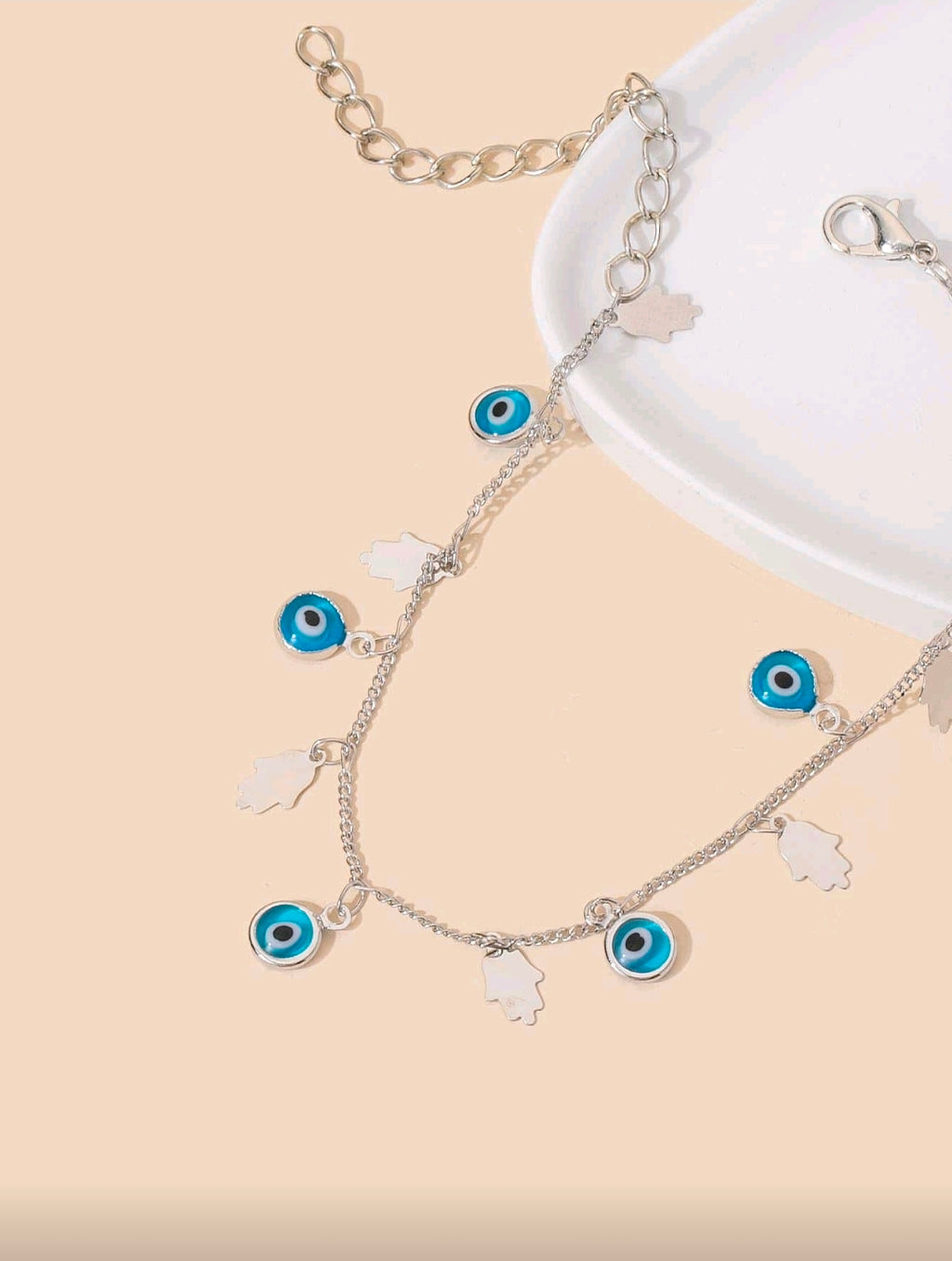 evil eye/hamsa silver adjustable bracelet