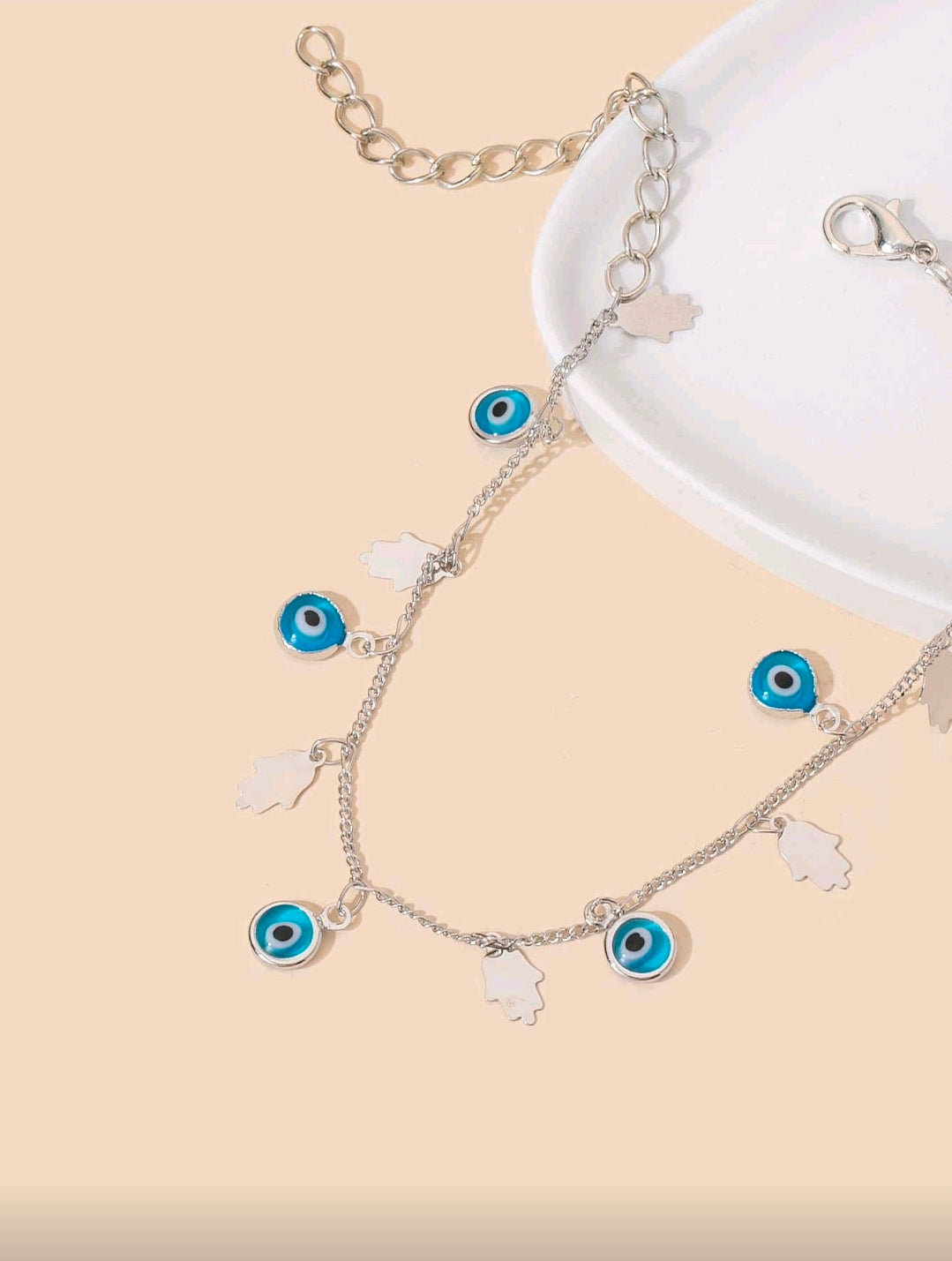 evil eye/hamsa silver adjustable bracelet