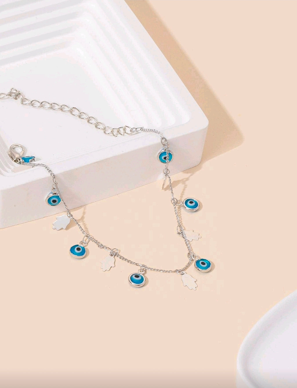 evil eye/hamsa silver adjustable bracelet
