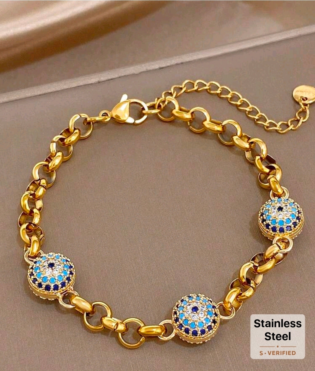 3 evil eyes gold bracelet