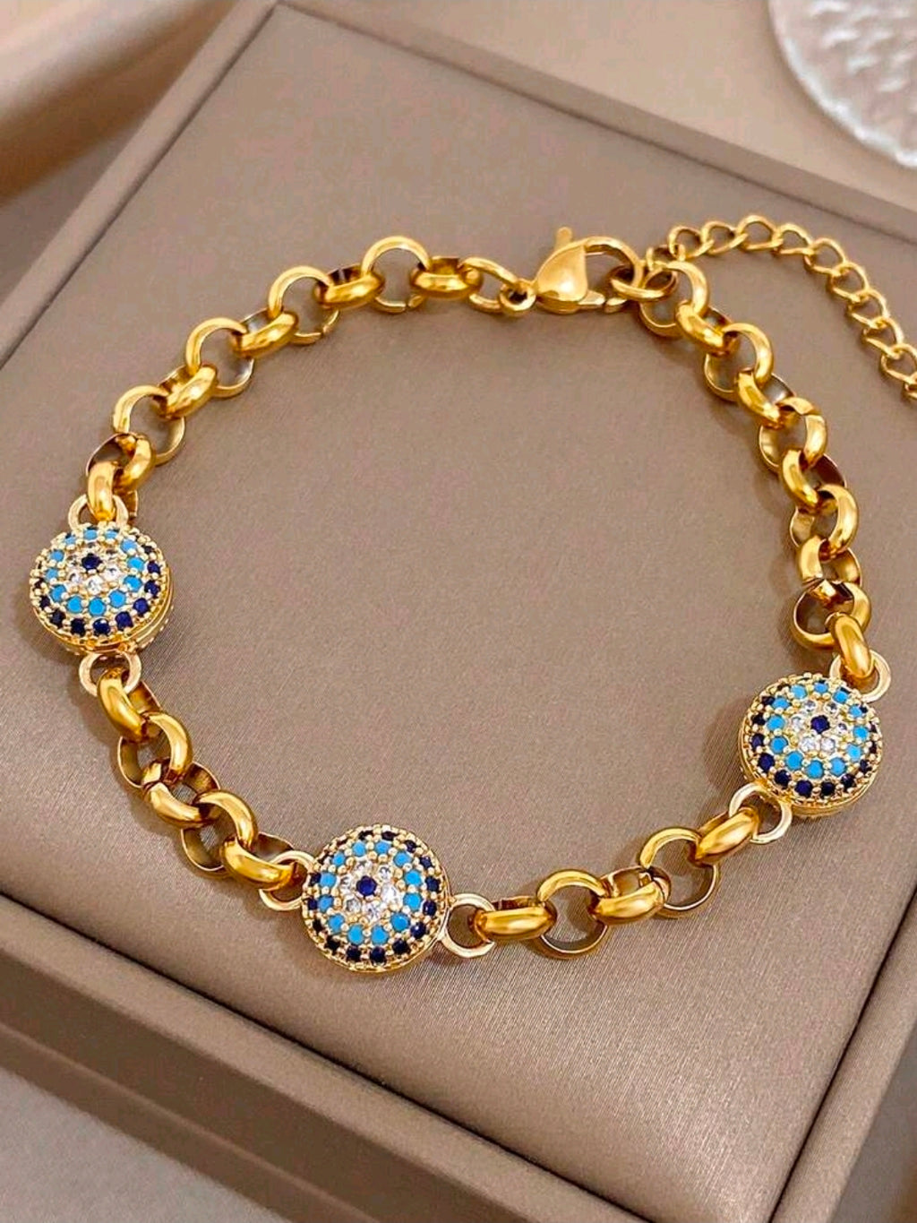 3 evil eyes gold bracelet