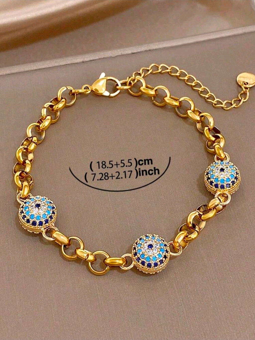 3 evil eyes gold bracelet