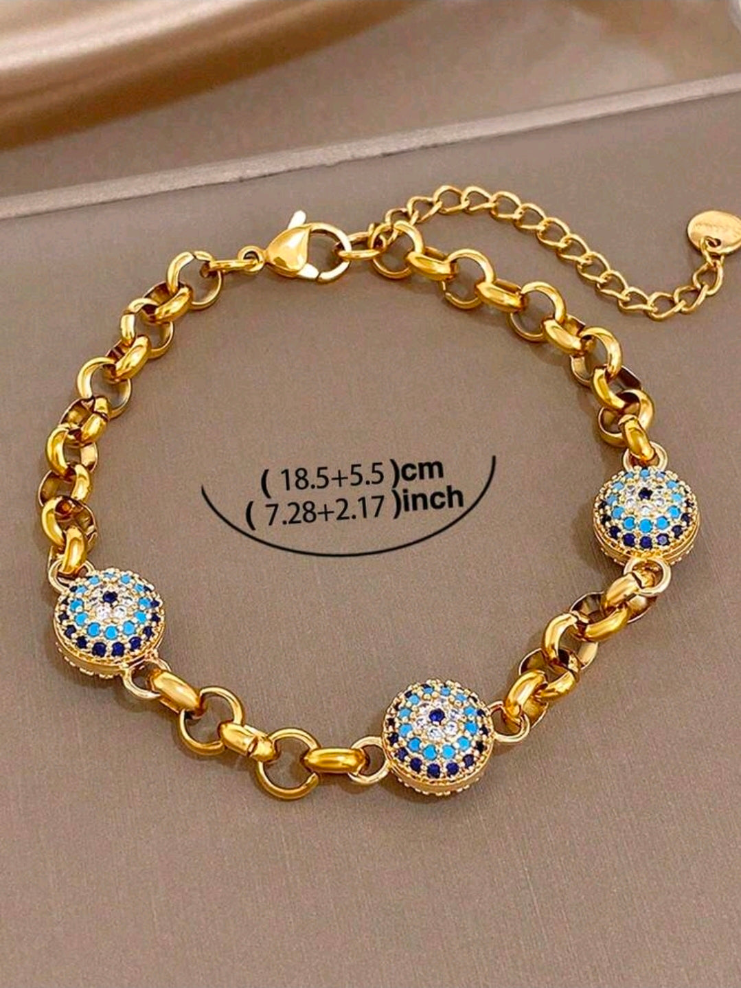 3 evil eyes gold bracelet
