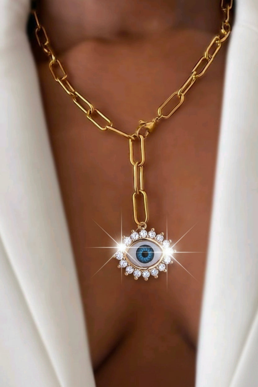 Gold evil eye chain necklace