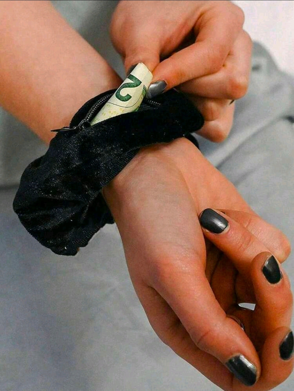 Black scrunchies with zipper pocket