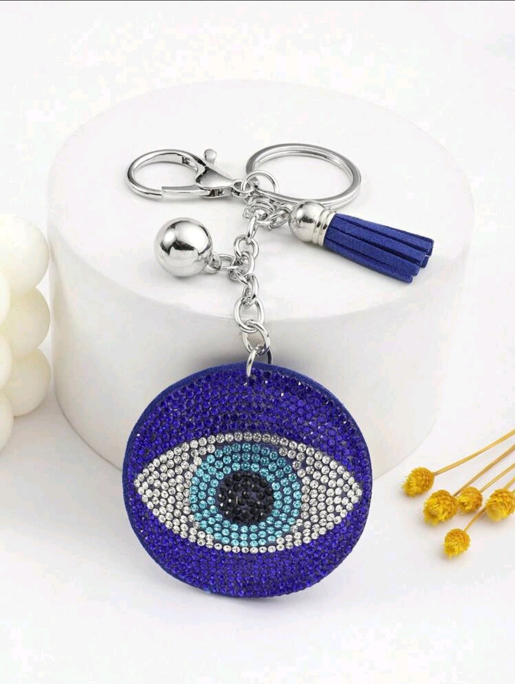 Llavero con ojo turco azul con diamantes de imitación para uso diario