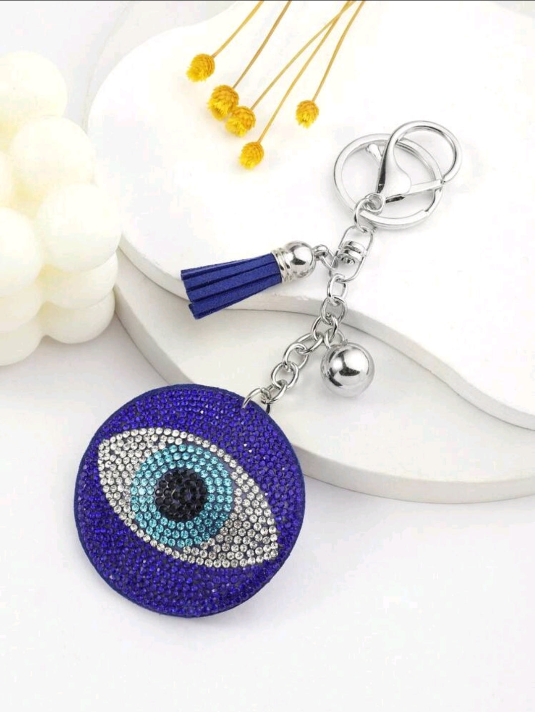Llavero con ojo turco azul con diamantes de imitación para uso diario