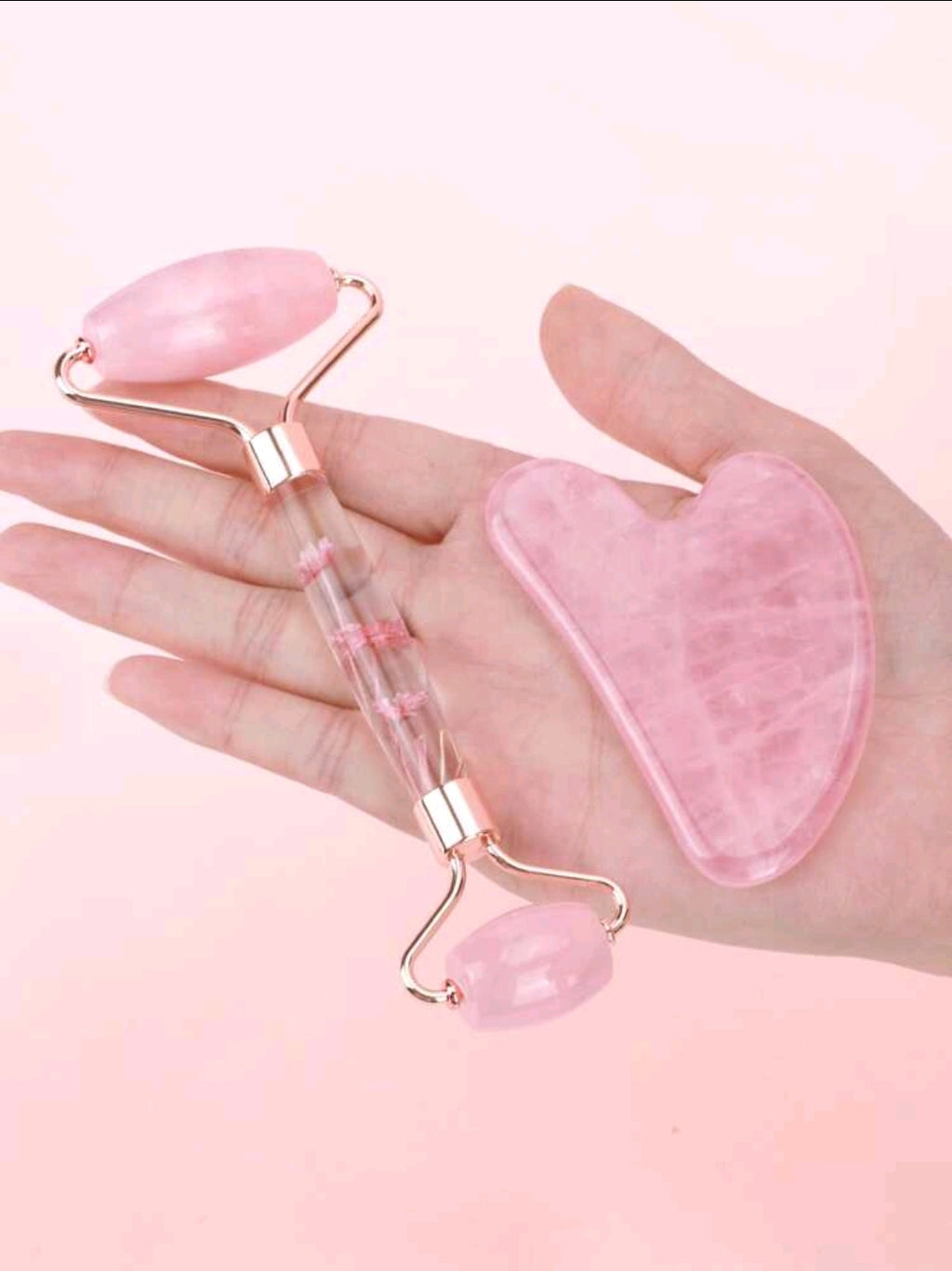 -Rose Quartz Roller Massager for Face