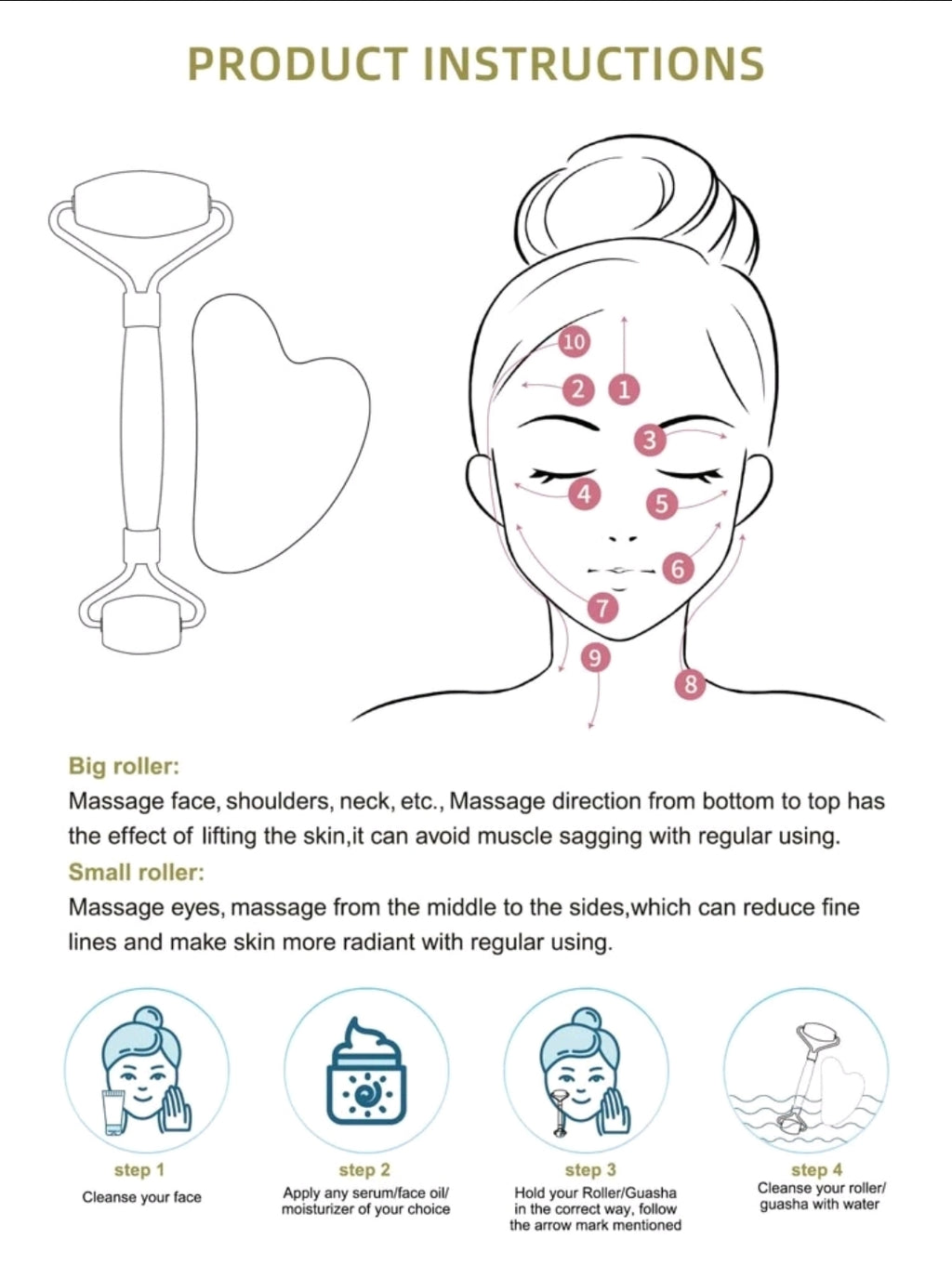 -Rose Quartz Roller Massager for Face