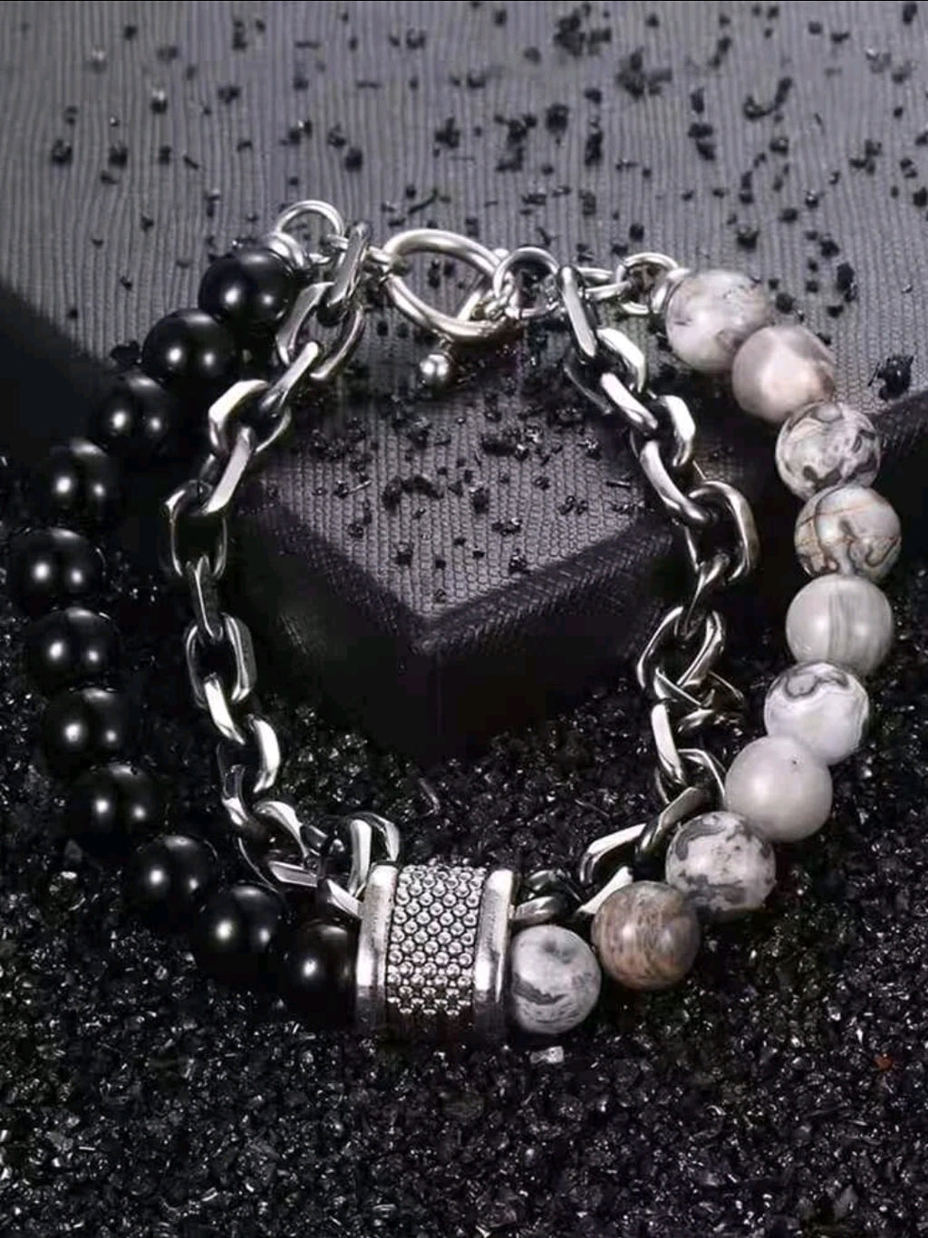 -Gray jasper/black matte onyx bracet