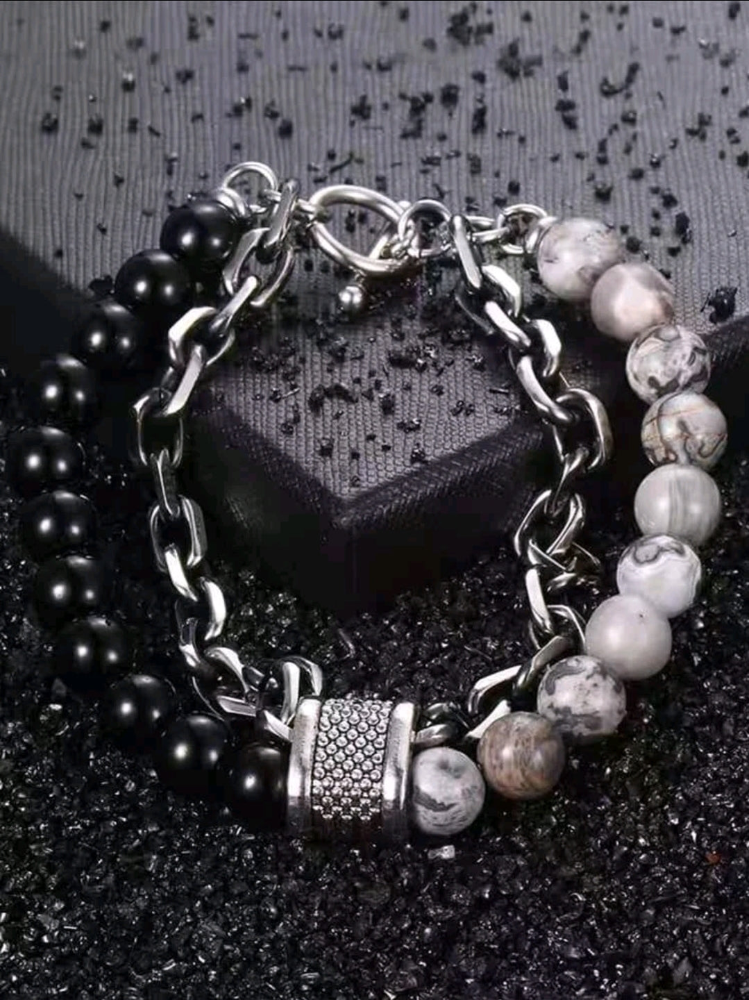 -Gray jasper/black matte onyx bracet