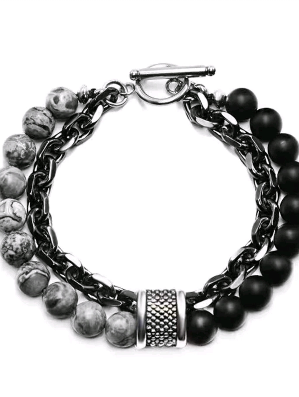 -Gray jasper/black matte onyx bracet