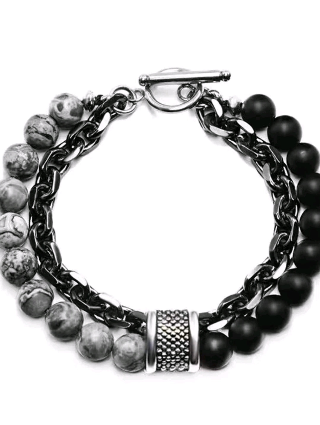 -Gray jasper/black matte onyx bracet