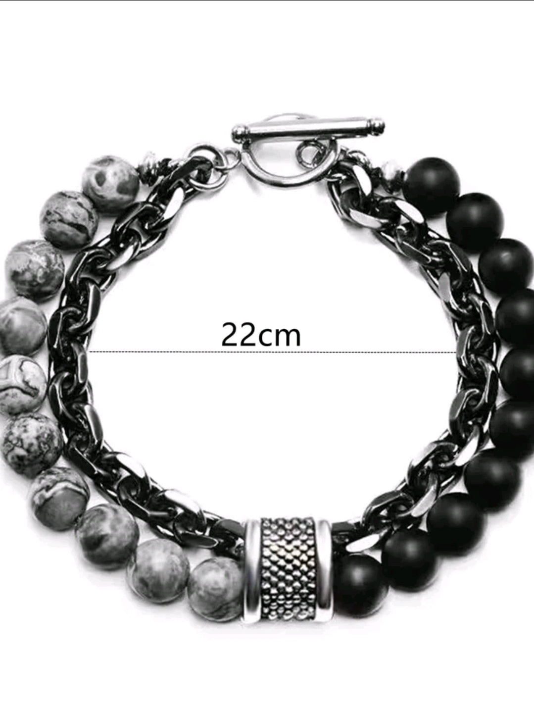 -Gray jasper/black matte onyx bracet