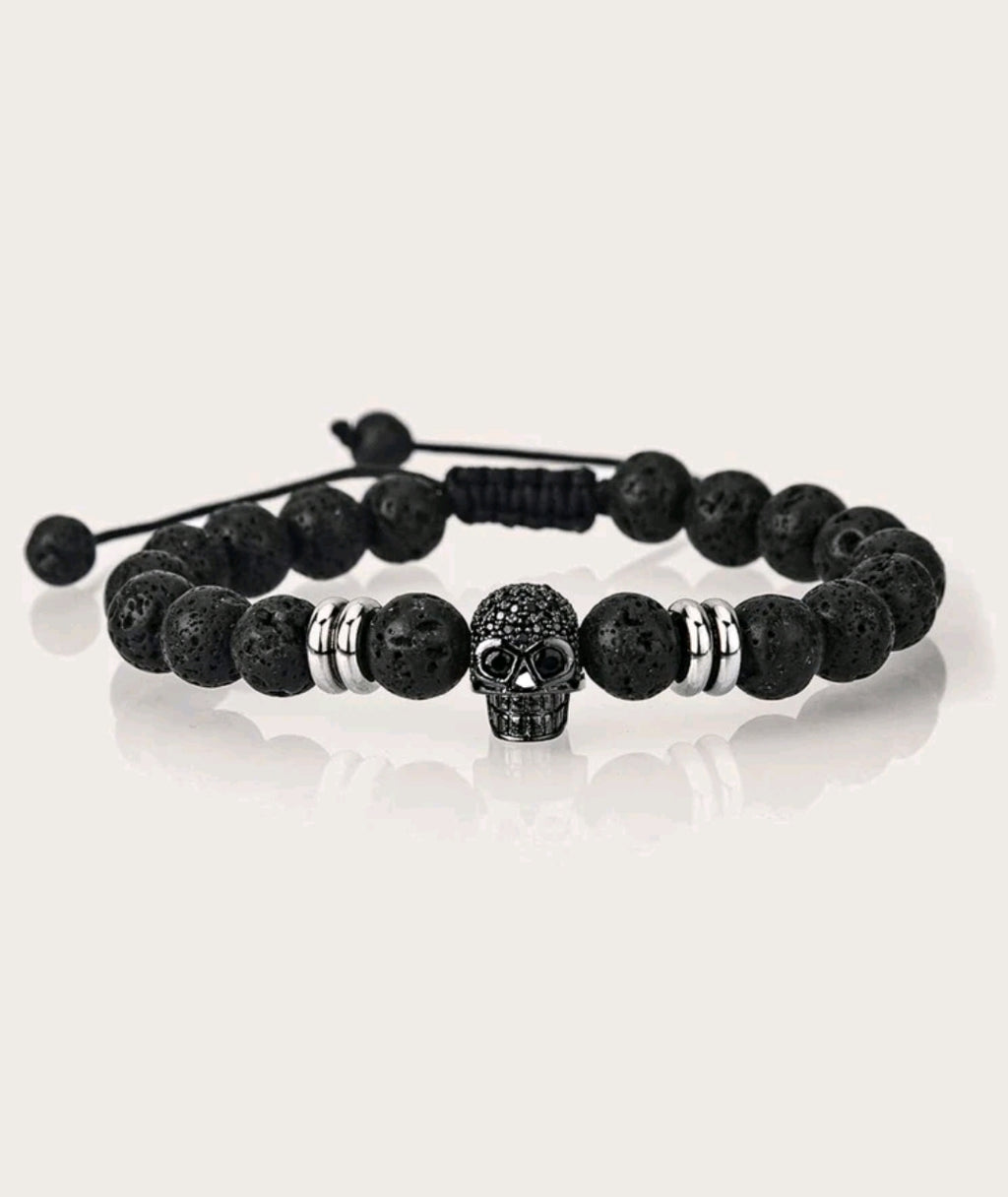 -Skull lava stone bracelet