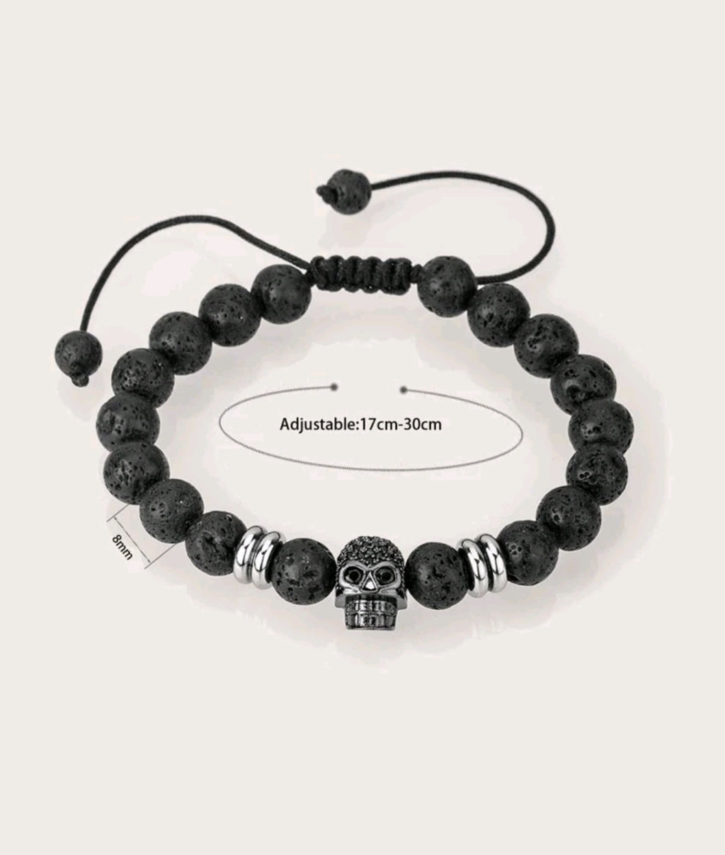 -Skull lava stone bracelet