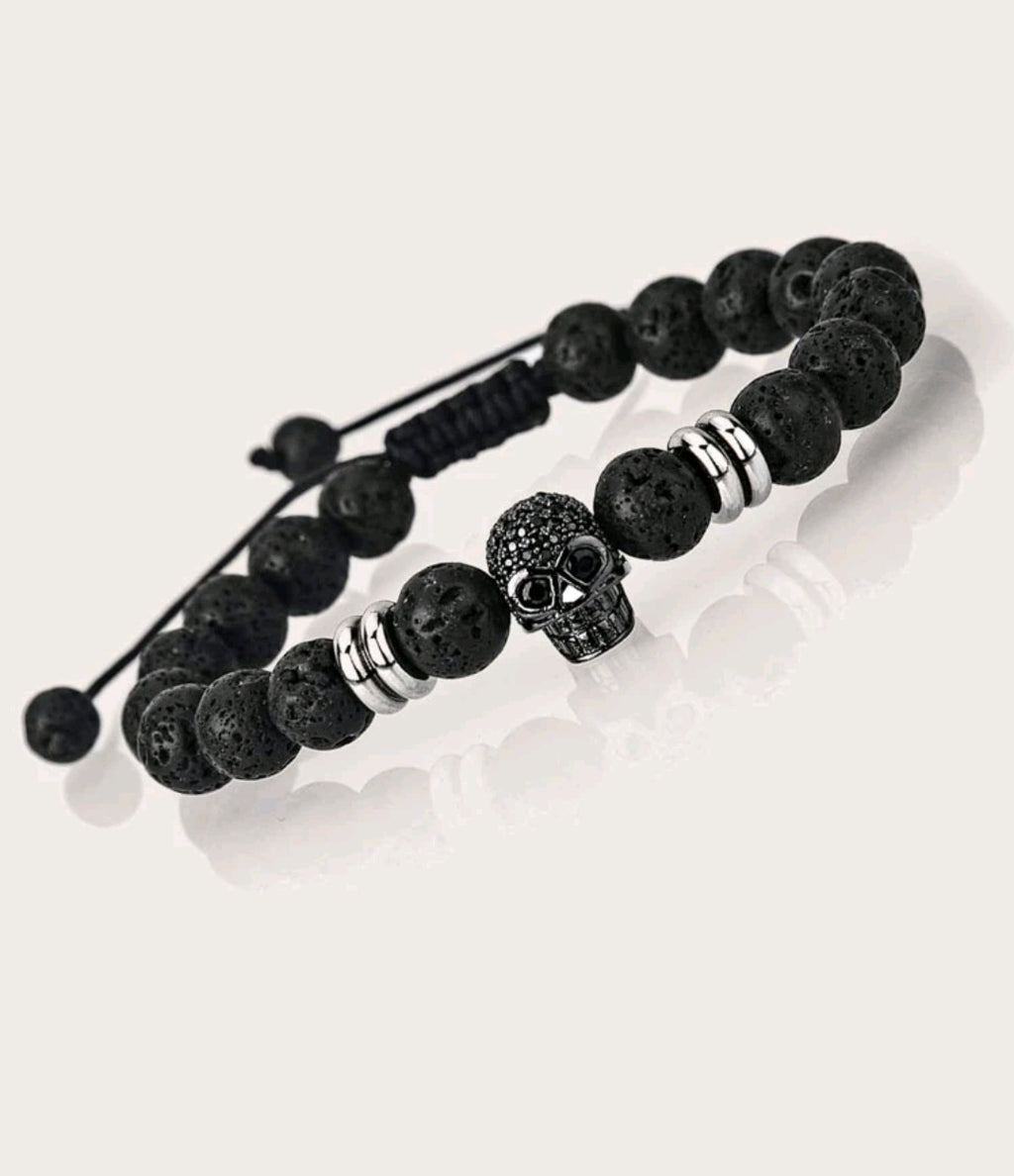 -Skull lava stone bracelet