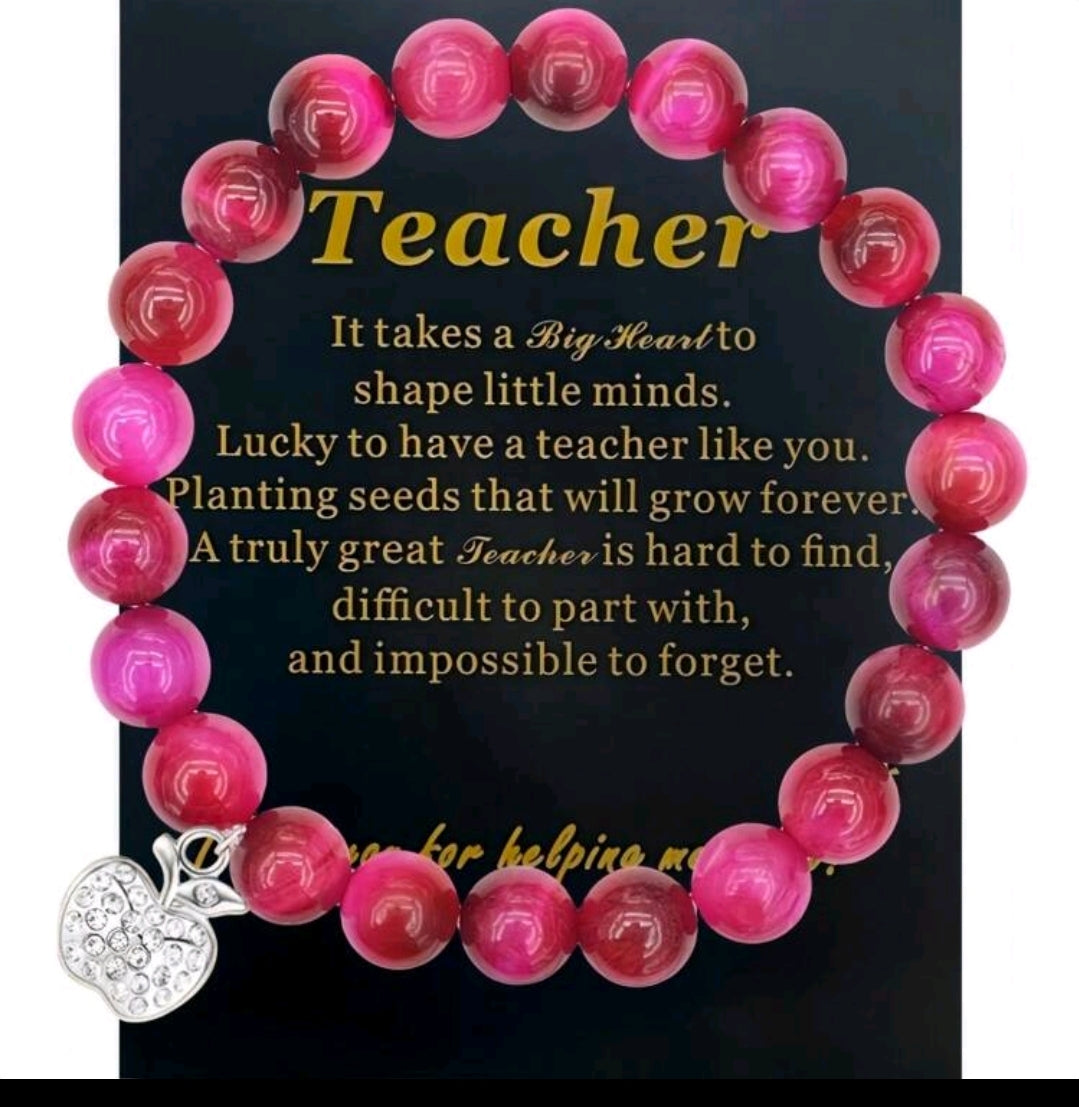-Teacher's bracelet with real red  tiger eye stone