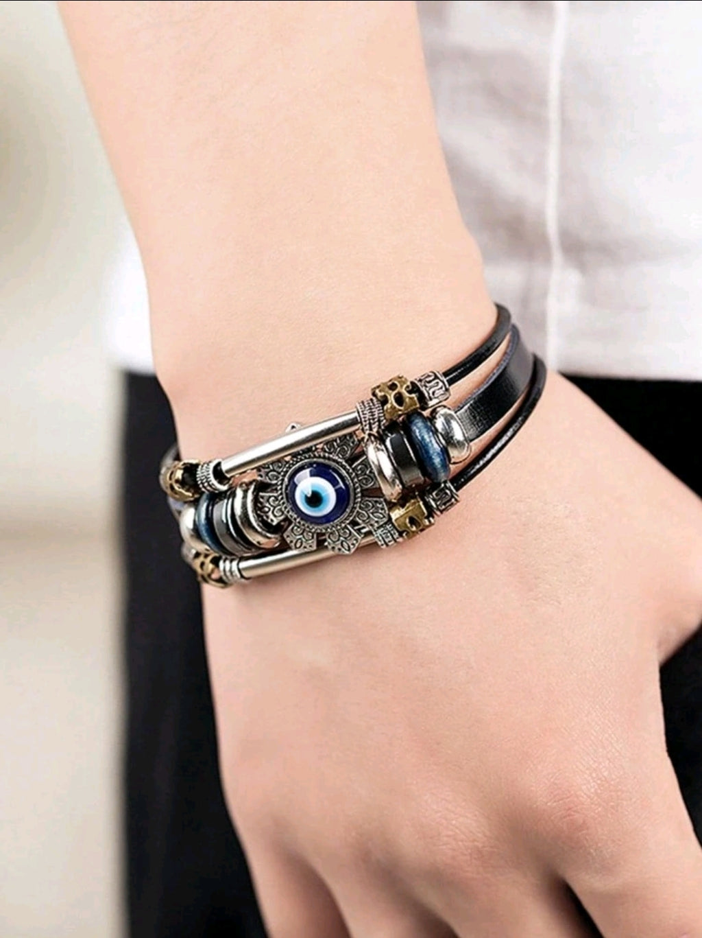 -Pulsera de cuerda con ojo turco para hombre