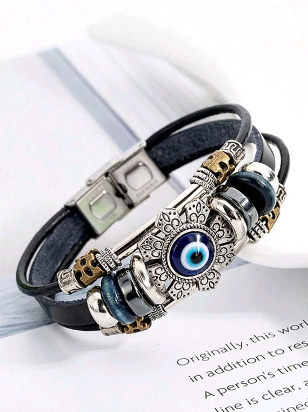 -Pulsera de cuerda con ojo turco para hombre