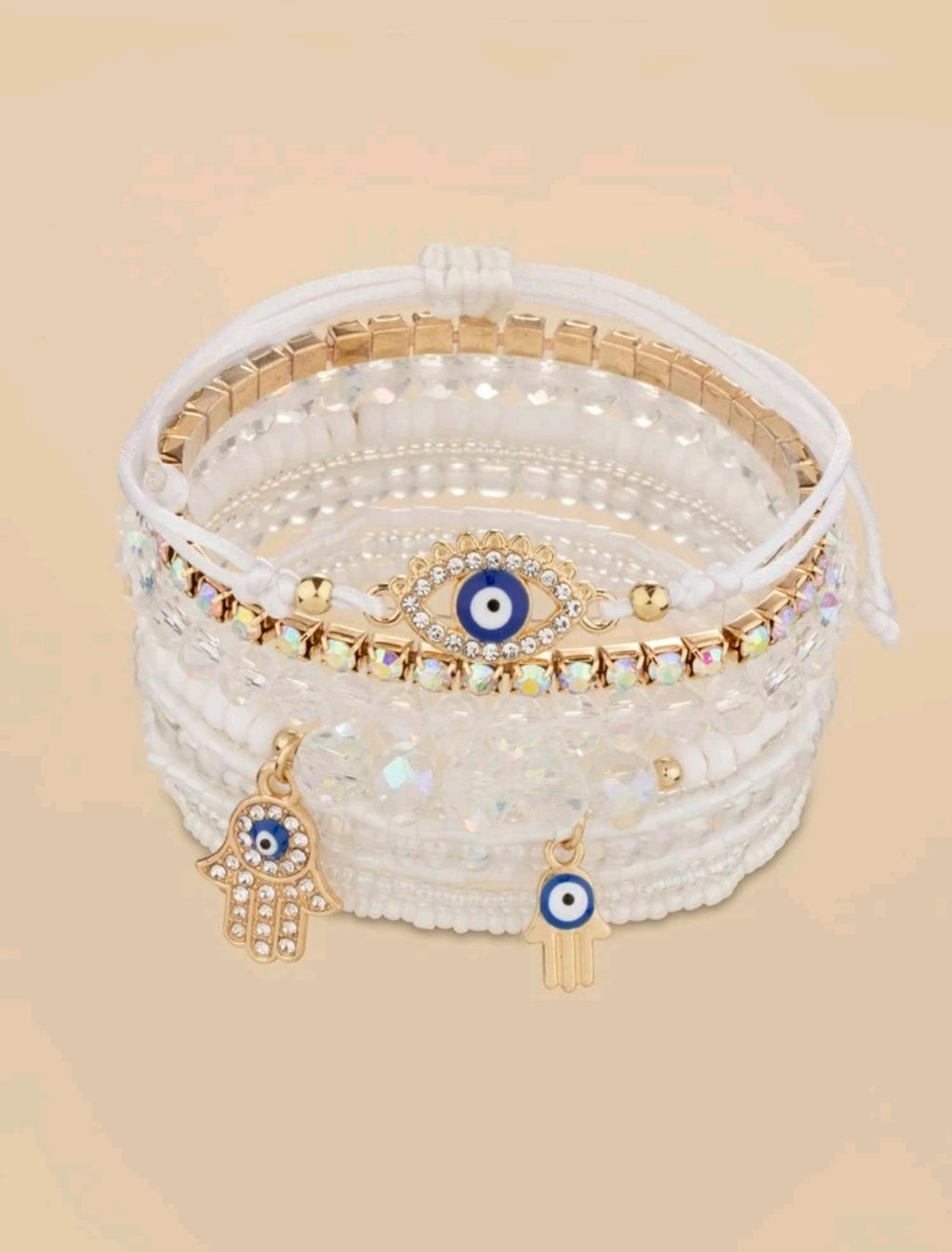 -9 piece white evil eye bracelets