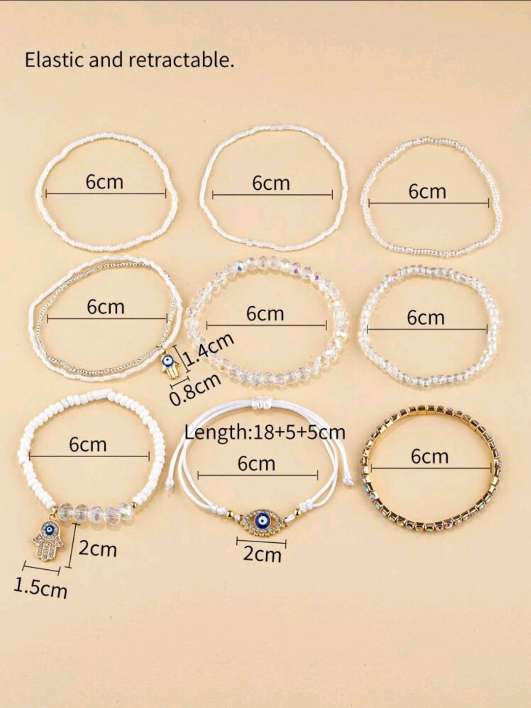-9 pulseras blancas con el ojo turco