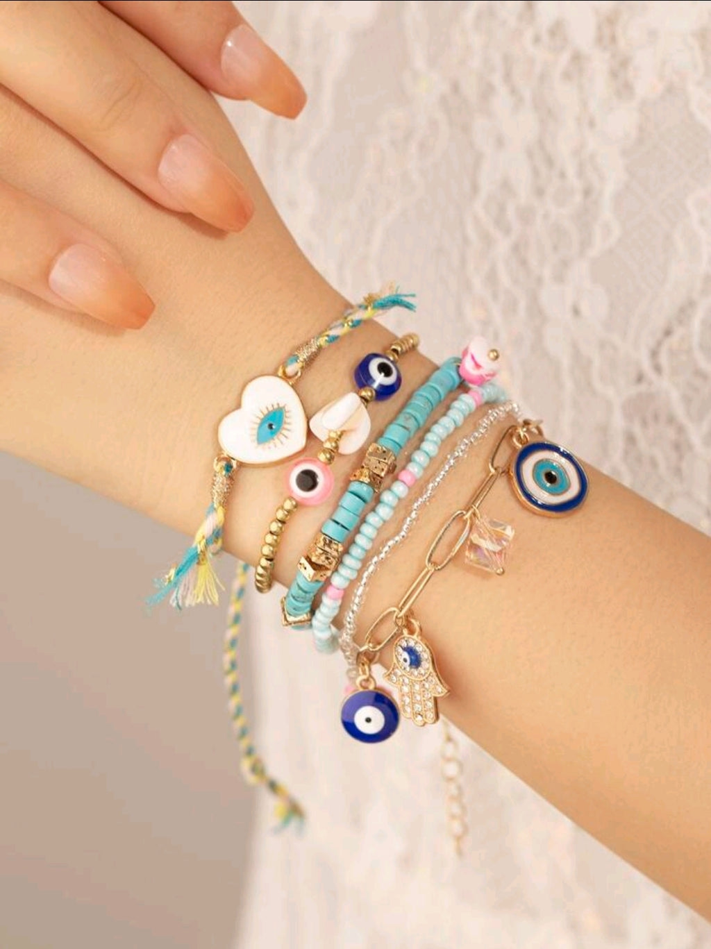 -6 pcs turquoise evil eye bracelets