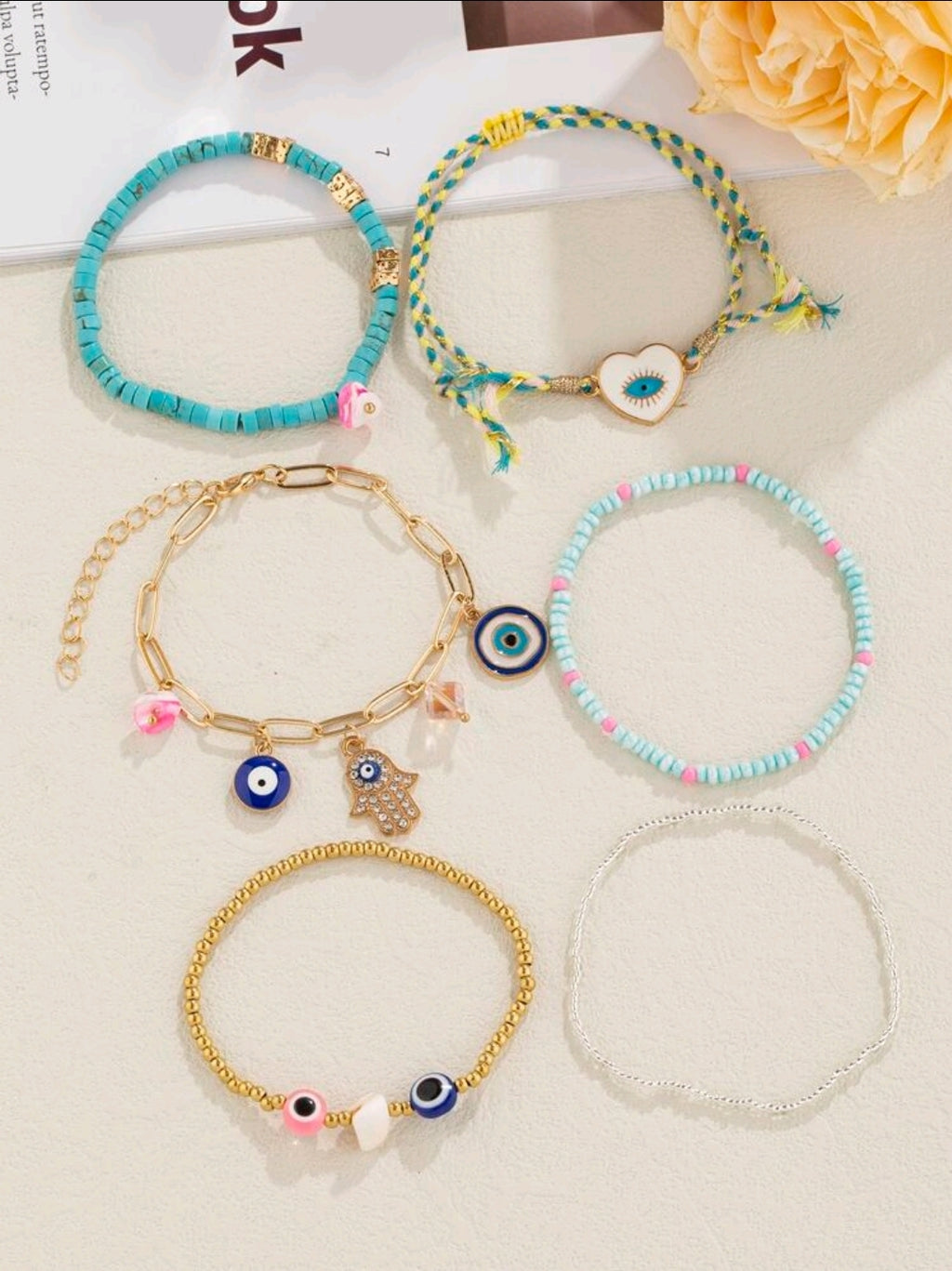 -6 pcs turquoise evil eye bracelets