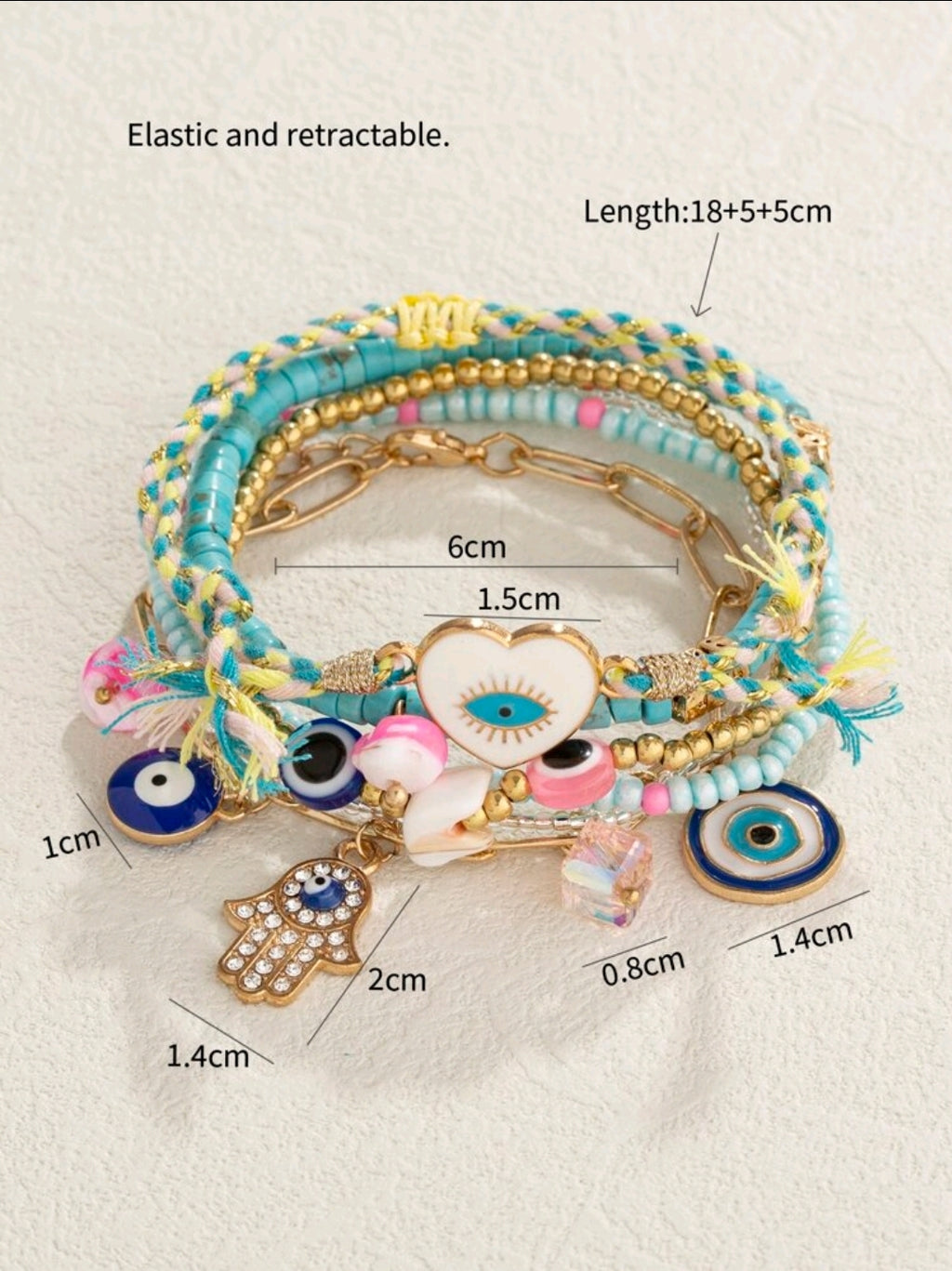 -6 pcs turquoise evil eye bracelets