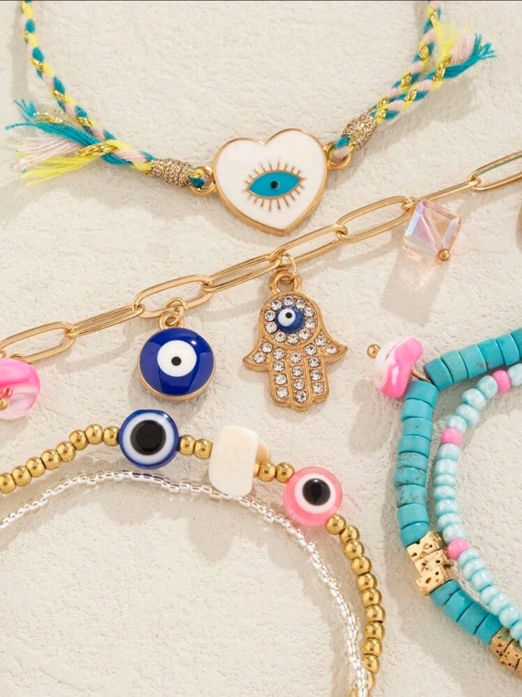-6 pcs turquoise evil eye bracelets