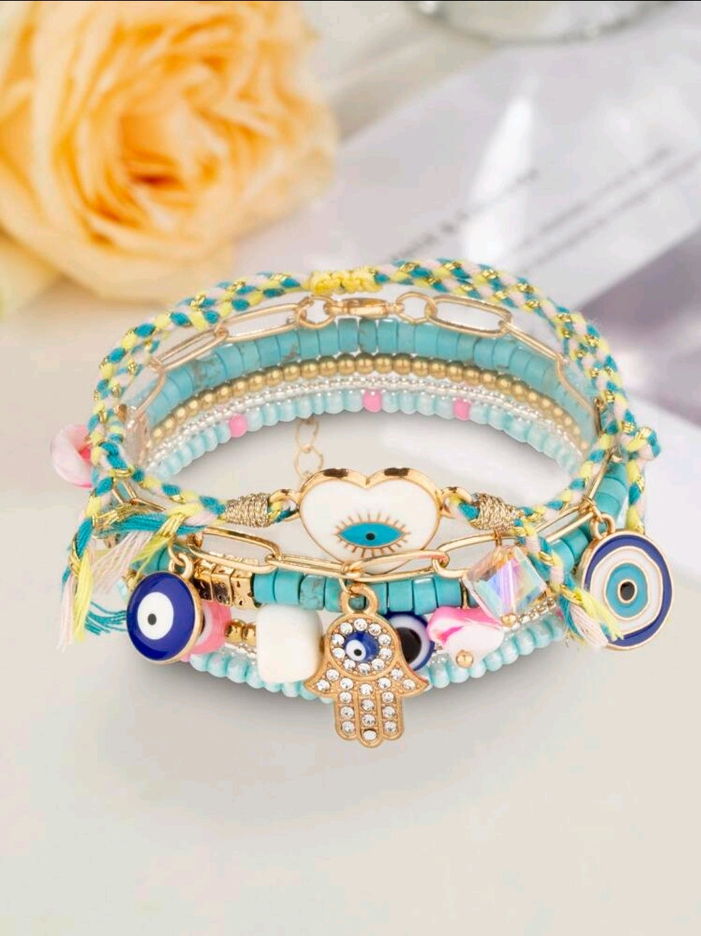 -6 pcs turquoise evil eye bracelets
