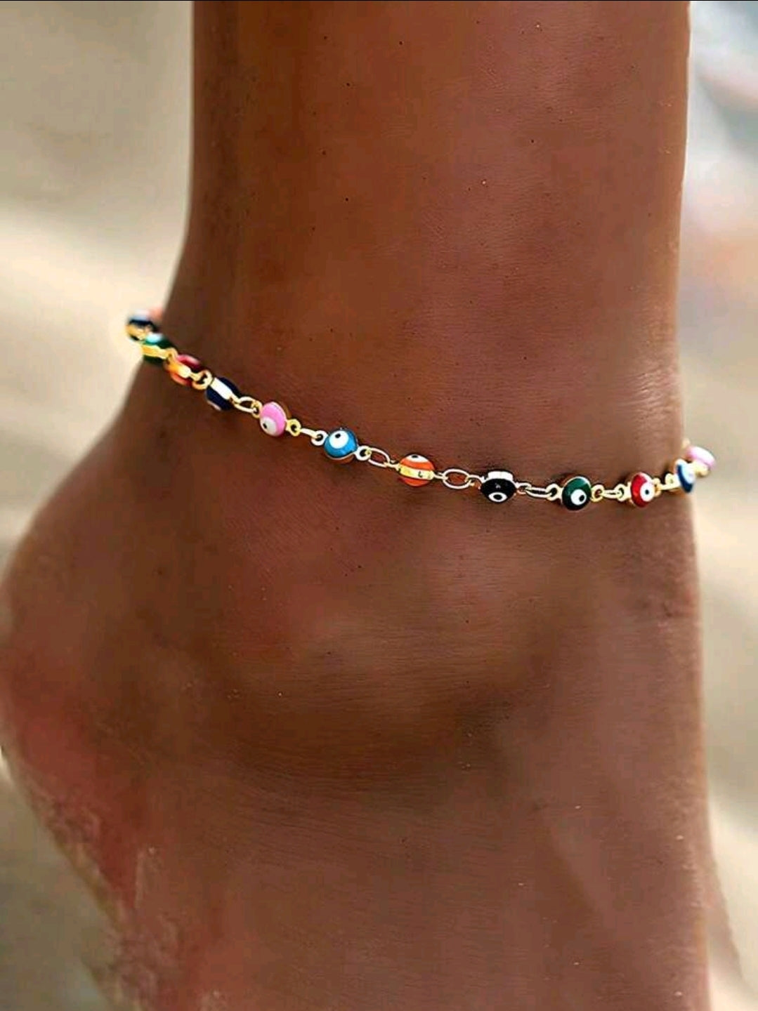 -Gold plated multicolor evil eye ankle bracel