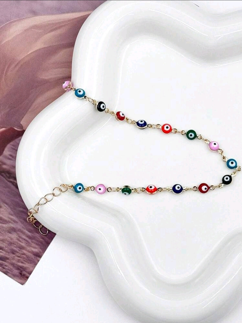 -Gold plated multicolor evil eye ankle bracel