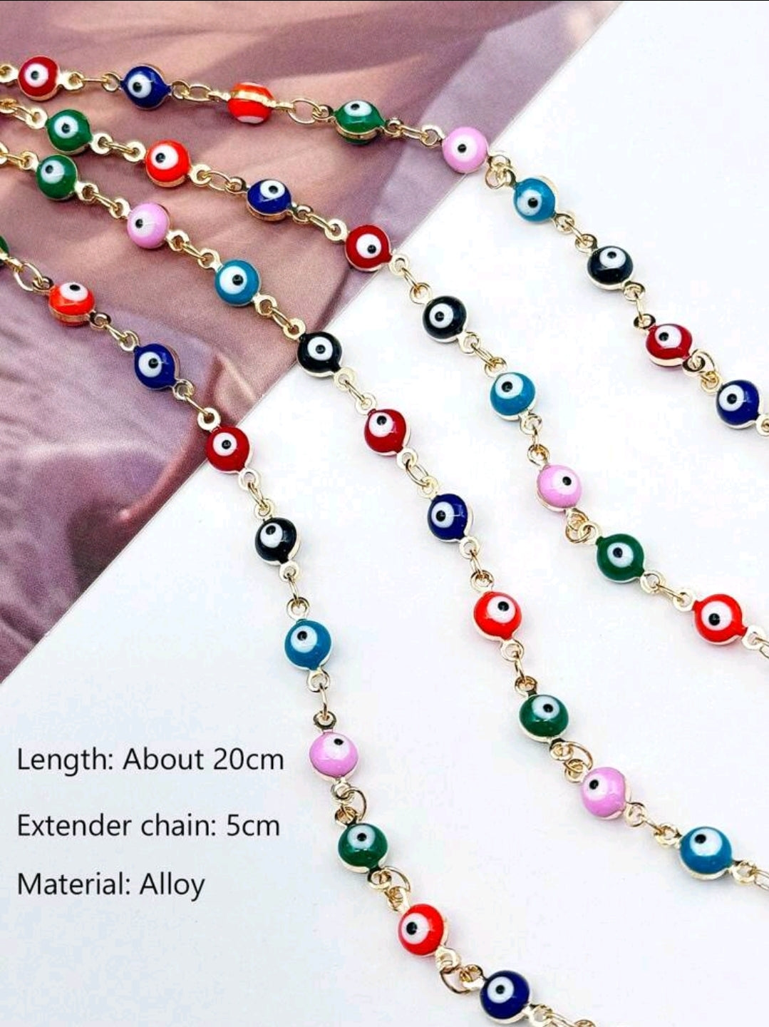 -Gold plated multicolor evil eye ankle bracel
