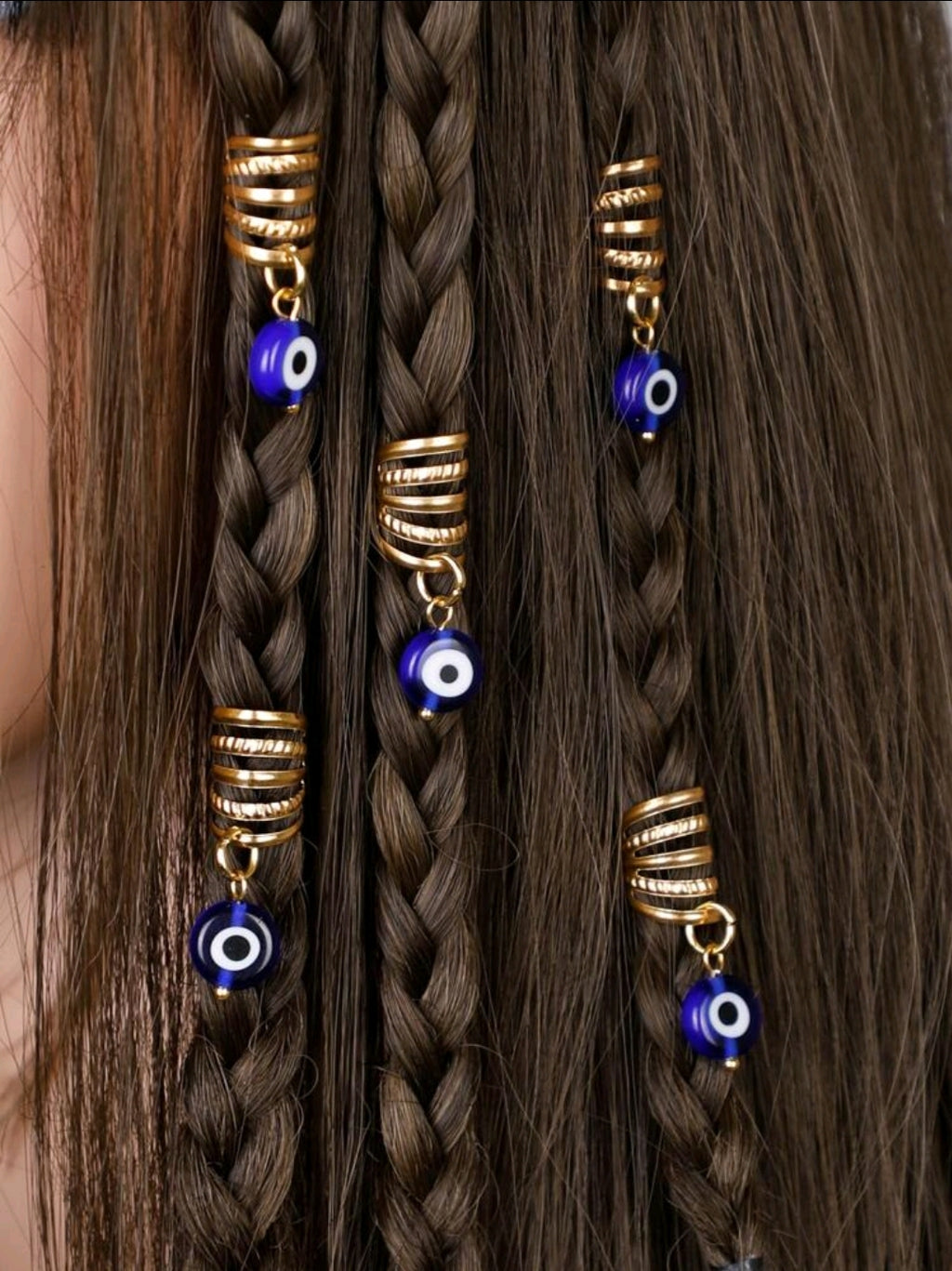 -5pcs Evil Eye Decor Hair Ring Boho