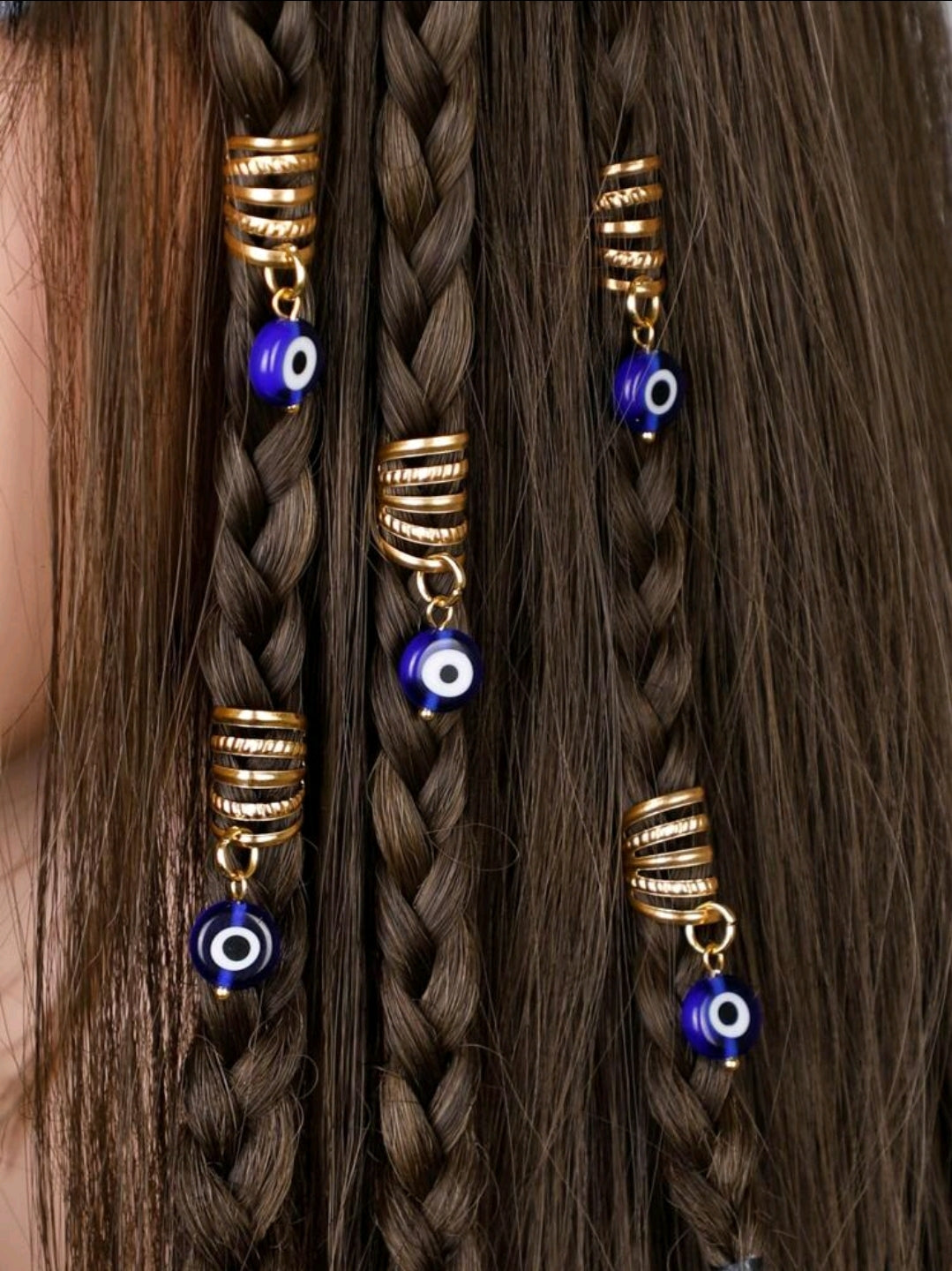 -5pcs Evil Eye Decor Hair Ring Boho