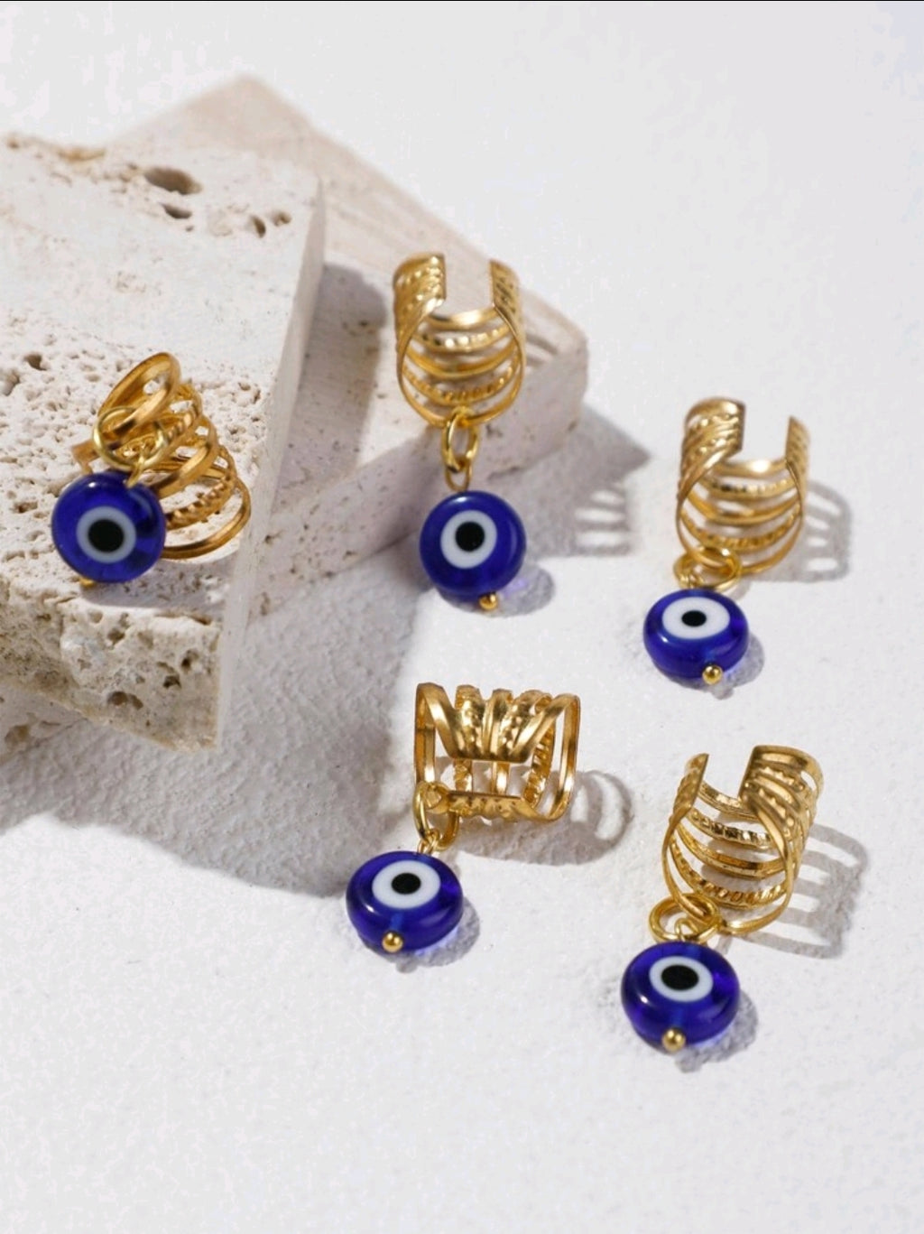 -5pcs Evil Eye Decor Hair Ring Boho