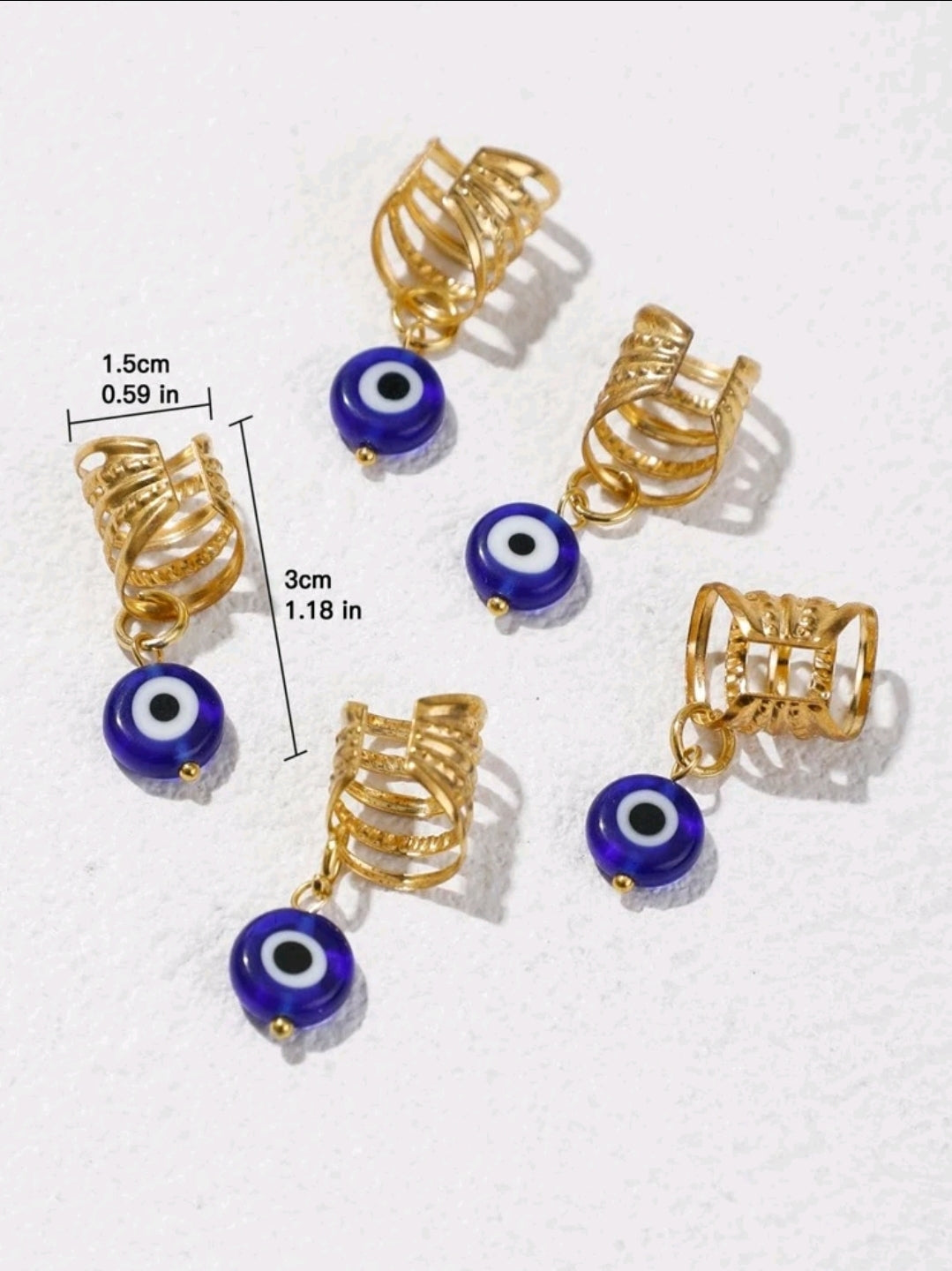 -5pcs Evil Eye Decor Hair Ring Boho